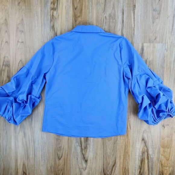 🔹️Cupio Blue Buttoned Bishop Long Sleeve Top Large - Picture 3 of 11